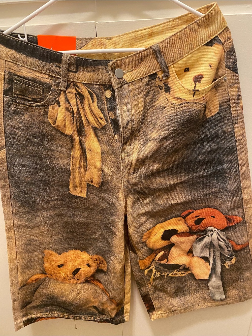 Women's Printed Teddy Bermuda Shorts - Tan/Gray